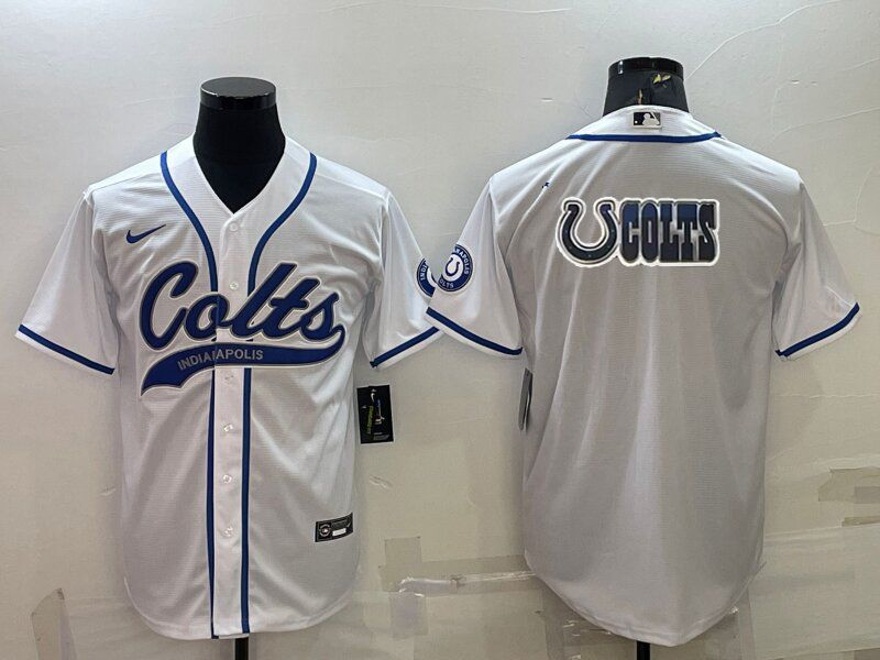 Men's Indianapolis Colts White Team Big Logo With Patch Cool Base Stitched Baseball Jersey Men's Indianapolis Colts White Team Big Logo With Patch Cool Base Stitched Baseball Jersey